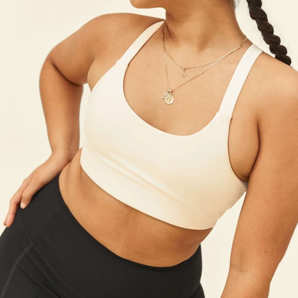 Girlfriend Collective Lou V-Back Bra in 'Ivory'